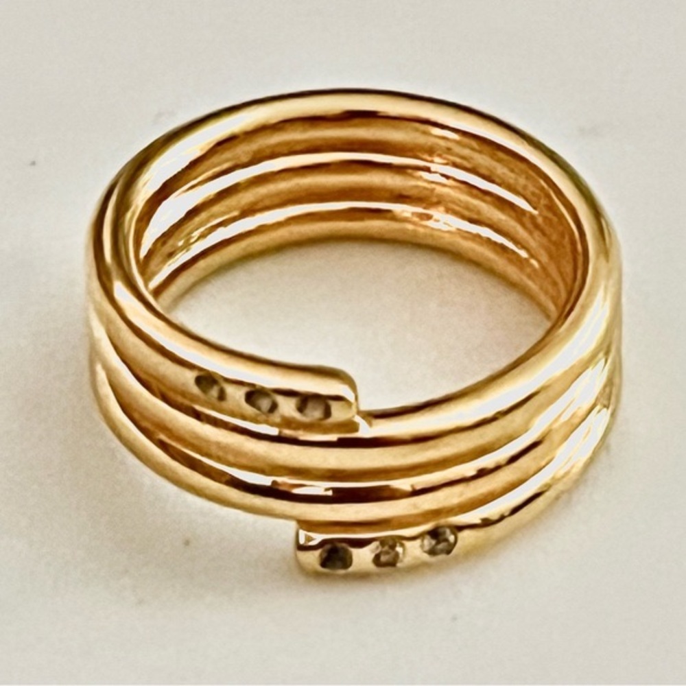 Vintage Elizabeth & James Ring 23K gold plated white topaz accent stones
